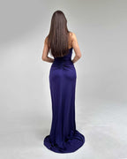 rochie de ocazie mov cu slit, eleganta, bretele subțiri, lungime 150 cm, material elastic