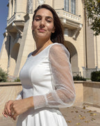 Robe midi blanche pour fêtes, mariages civils