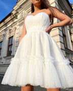 Rochie de ocazie alba scurta din dantela cu corset - BELLADRESS